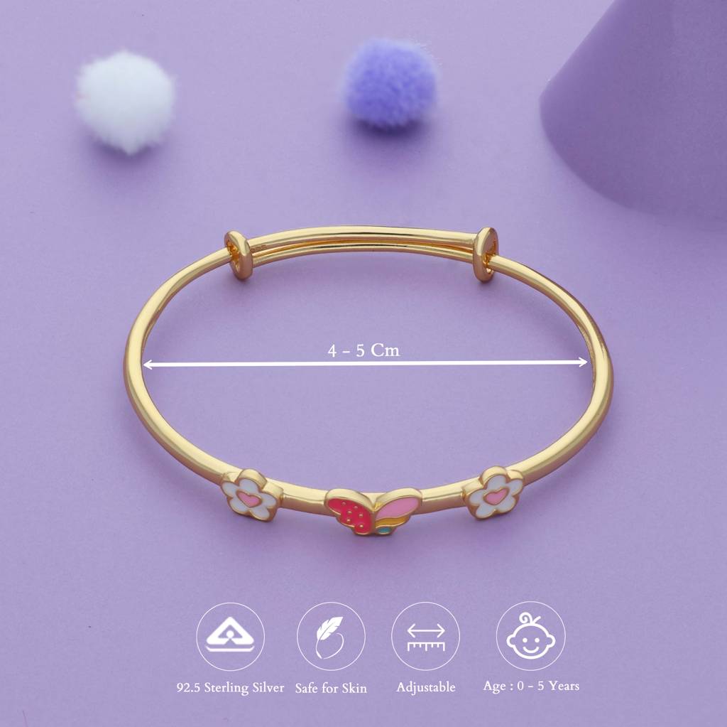 Twin Bloom Butterfly 18K Gold Polish Silver Kid Bangle (0Â5 Yr) : KBL-1-S