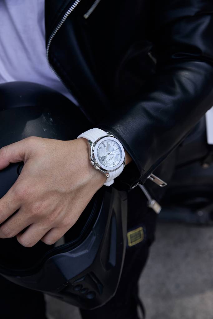 Stylish World Map Design Analog Watch For Men With Silver Case Round Dial, Textured Silicone Strap, Water Resist : GZ-50147-06