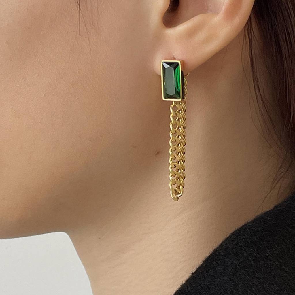 Emerald Chain Jacket Earring : ER_SS_EmrldChn_gld