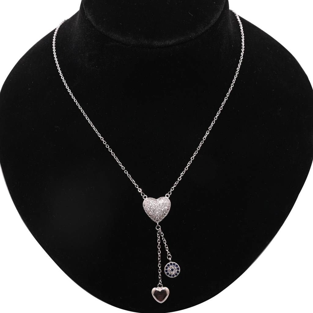 925 Pure Silver Chain Heart & Evil Eye Pendant | Heart Necklace : CP1018