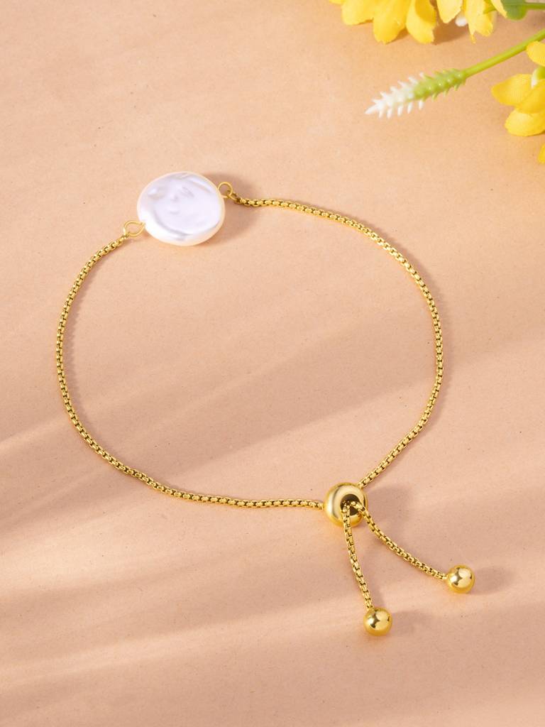 Palmonas Dainty Pearl Motif Bolo Bracelet For Women - Waterproof & Anti-Tarnish : BR0444