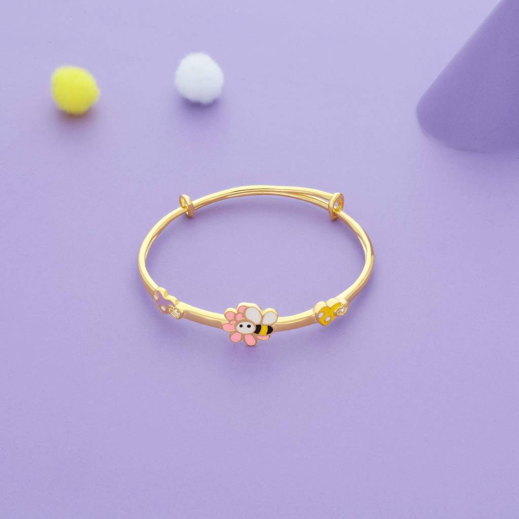 Precious Honey Heart Gold Polish 925 Kid Silver Bangles (0–5 Yrs) : KB-CC-GO-U-330-P