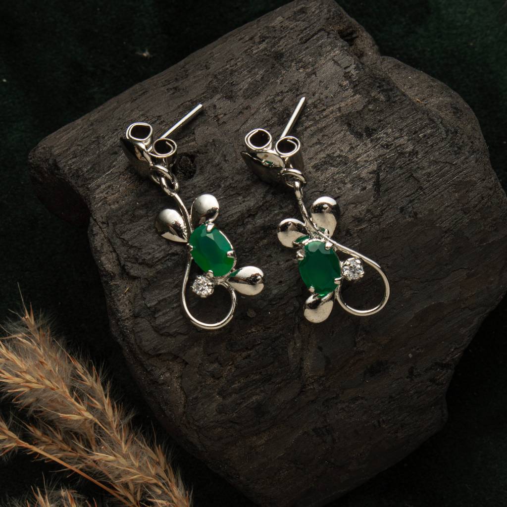 925 Sterling Silver Green Onyx Earrings For Women | Elegant Gemstone Jewelry For Office & Party Wear : FU-0832