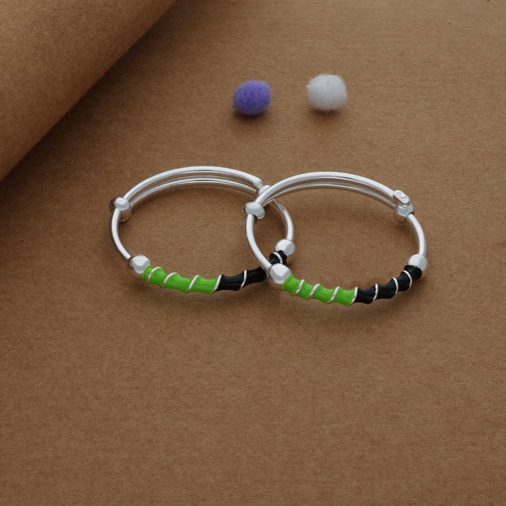 Iyal Green Swirl 925 Silver Kids Bangles (0-3 Yrs) : KB-CC-RH-E-359-P
