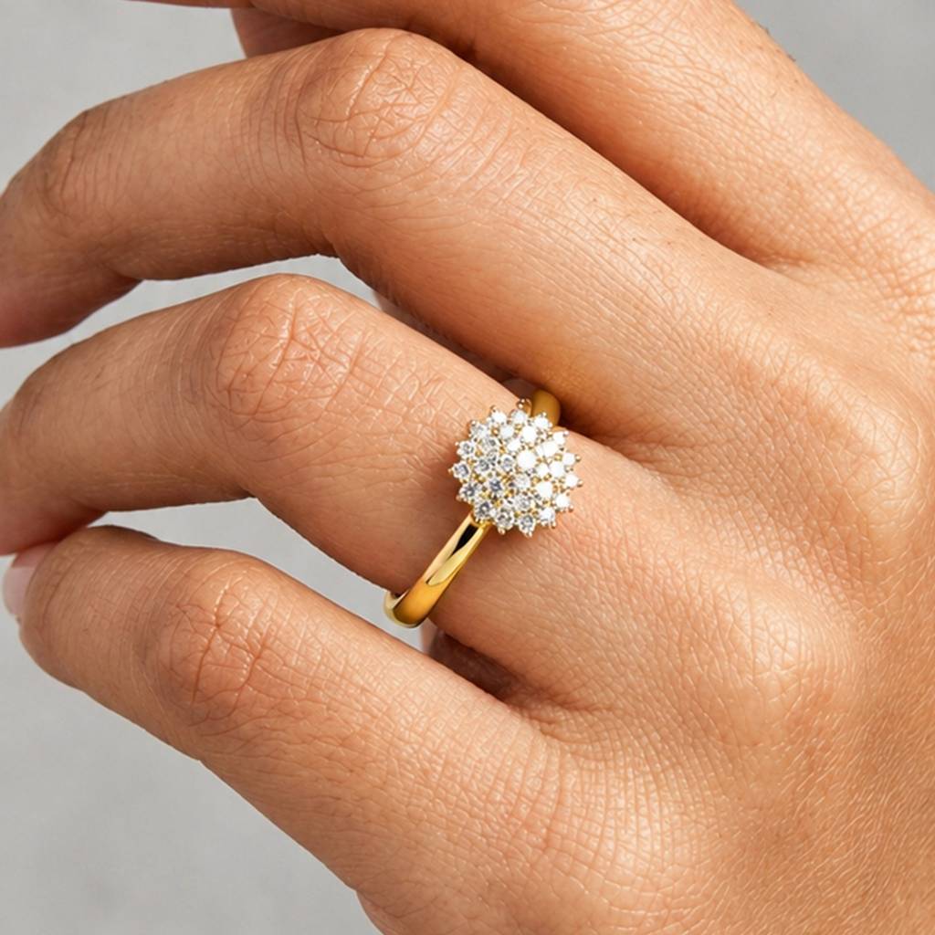 Floral Cluster Gold Crystal Bloom Anti-Tarnish Ring For Women : HSPS60MB1838