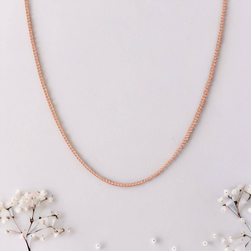 Classy Rose Gold Plated 925 Sterling Silver Box Chain For Him 24 Inches : CH-10052-RG-24-Inch