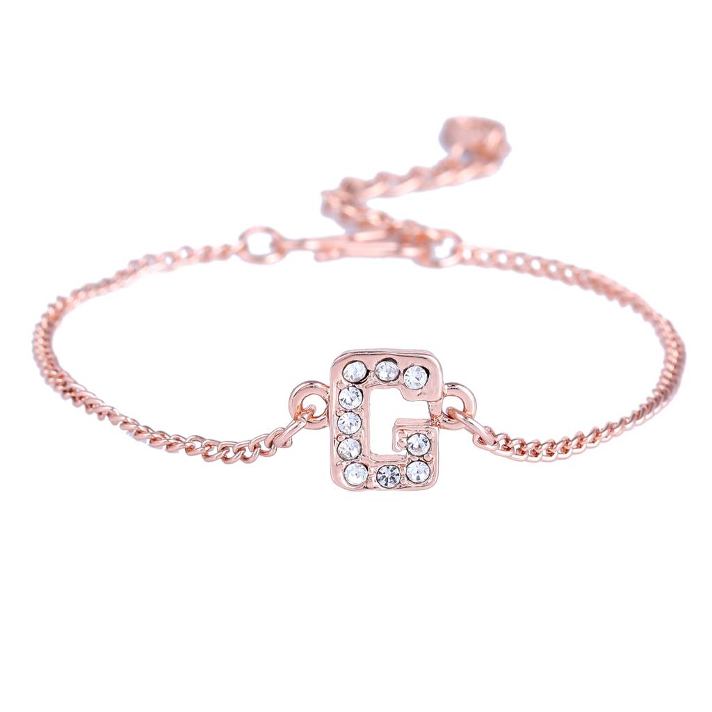 Estele Rosegold Plated Captivating Medium 'G' Letter Bracelet With Crystals For Women : 102178-RG-GBR