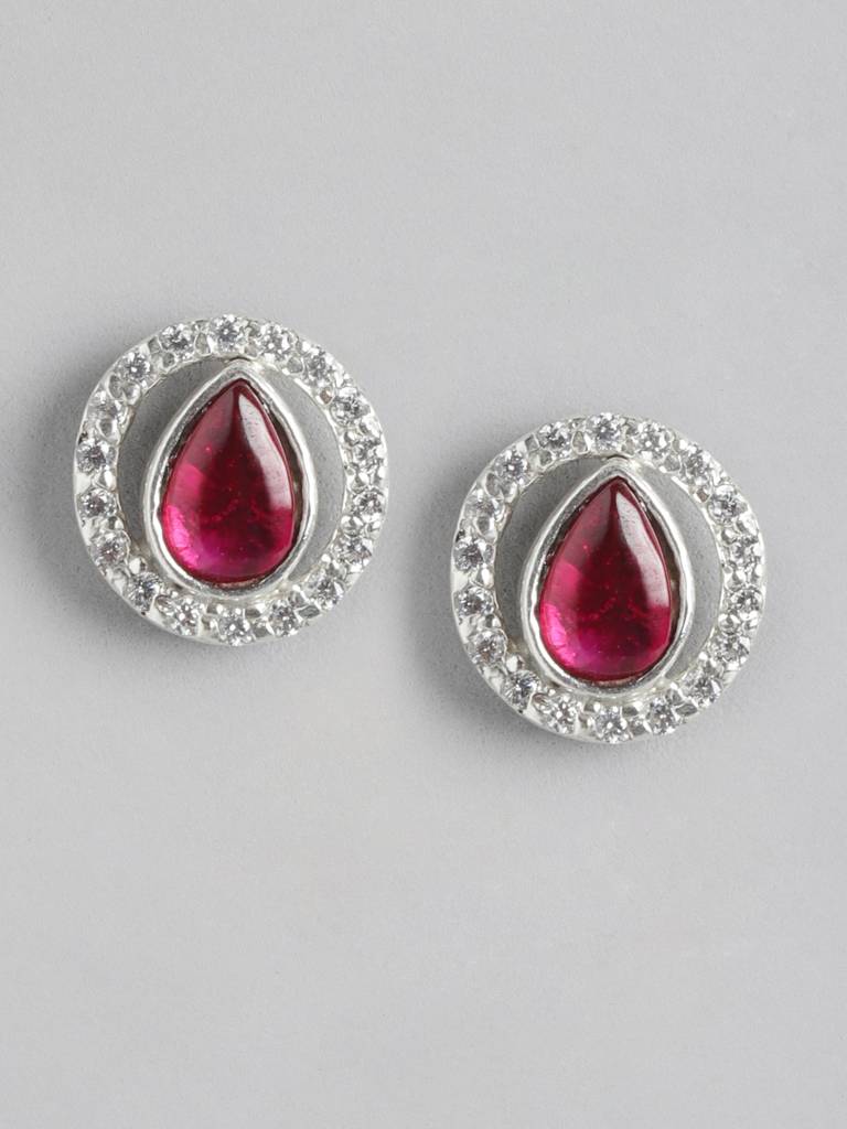 92.5 Silver Girdle Red Kundan Stud Earrings : 92.5 Silver Girdle Red Kundan Stud Earrings : U100SG003MY028