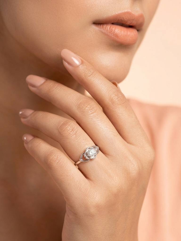 925 Pure Silver Aura Veil Solitaire Rhodium Plated Zircon Ring : LR1369