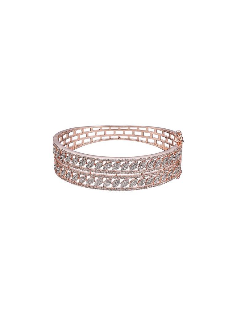 Rose Gold Plated White Ad Zirconia Statement Bridal Bangle Bracelet : SJBR2932