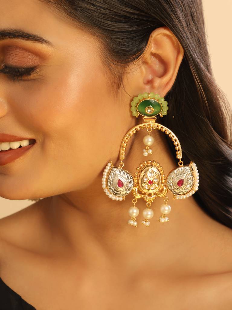 Sage Cascade Dual Tone Dangler Earrings : YI24A0456E