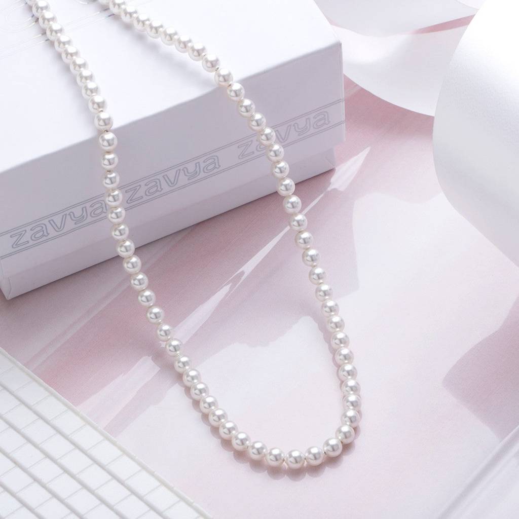 Freshwater Pearl Rhodium Plated 925 Sterling Silver Necklace : NL-30169