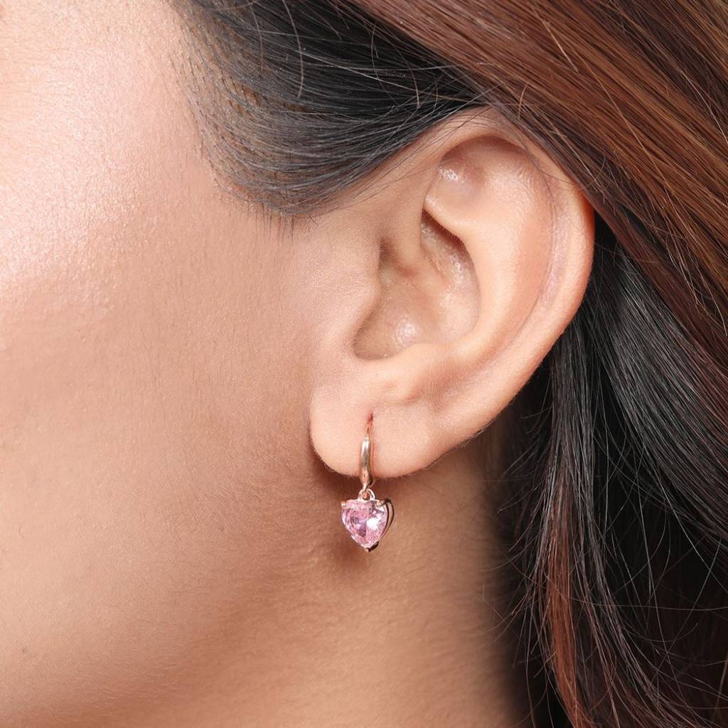 Romantic Rose Rose Gold Plated 925 Sterling Silver Heart Earrings : EAR-20651-RG