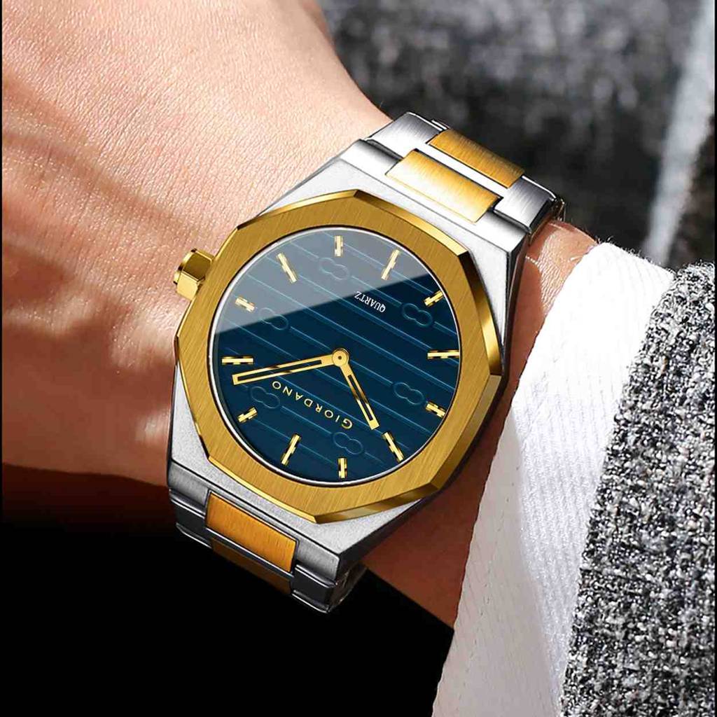 Giordano Elegant Analog Watch For Men With Octagonal Textured Dial, Stainless Steel Strap, Luminous Markers, And : GZ-50178-11