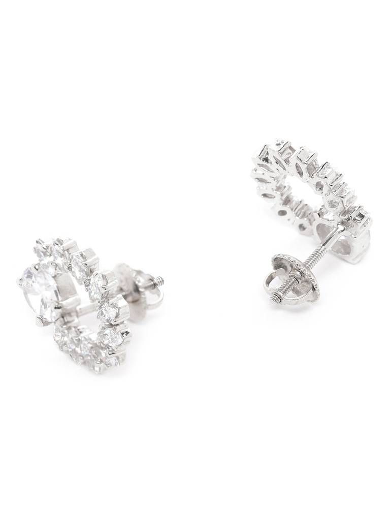 925 Sterling Silver Swiss Zirconia Stud Elle Earring With Screw Back Gift For Women And Girls : CSWZHDE11
