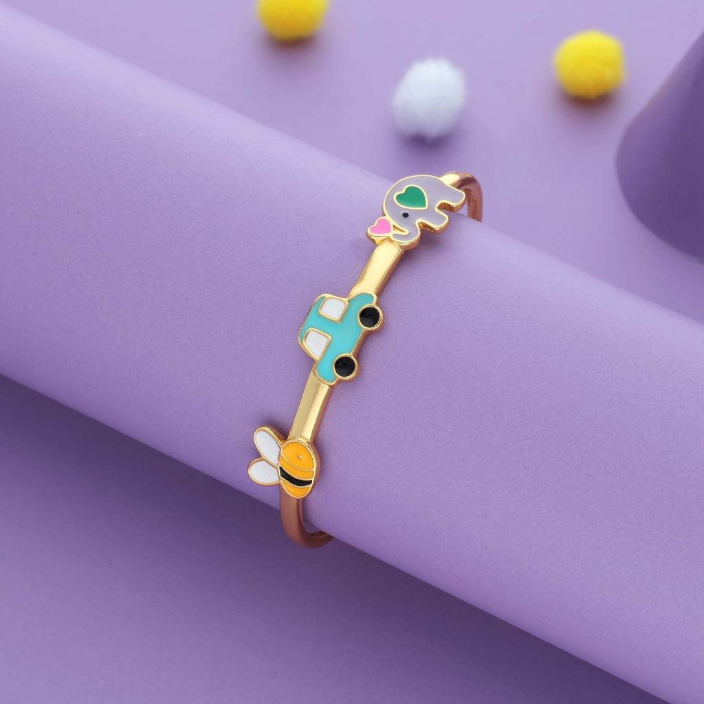 Honeybee Ride 18K Gold Polish Silver Kid Bangle (0Â5 Yr) : KBL-2-P