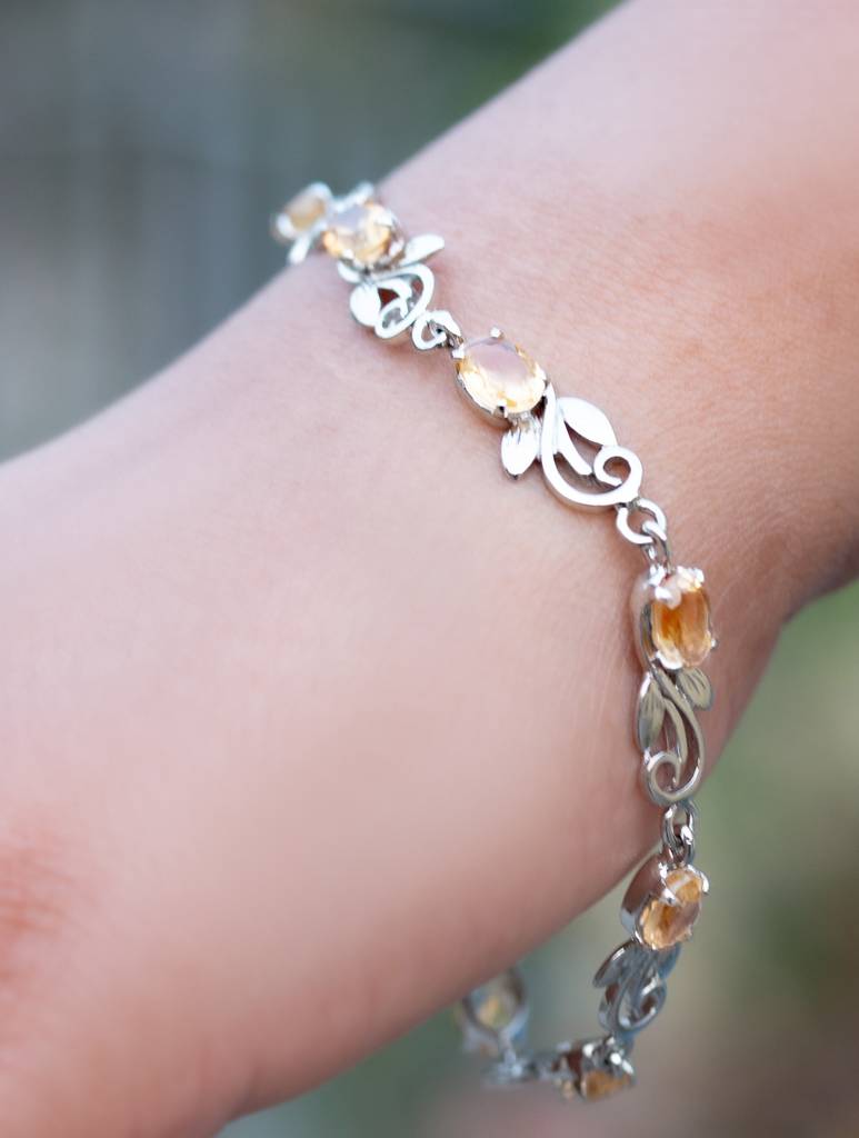 925 Sterling Silver Citrine Bracelet For Women Handmade Gemstone Bracelet Elegant Jewelry Gift For Her : FU-1045