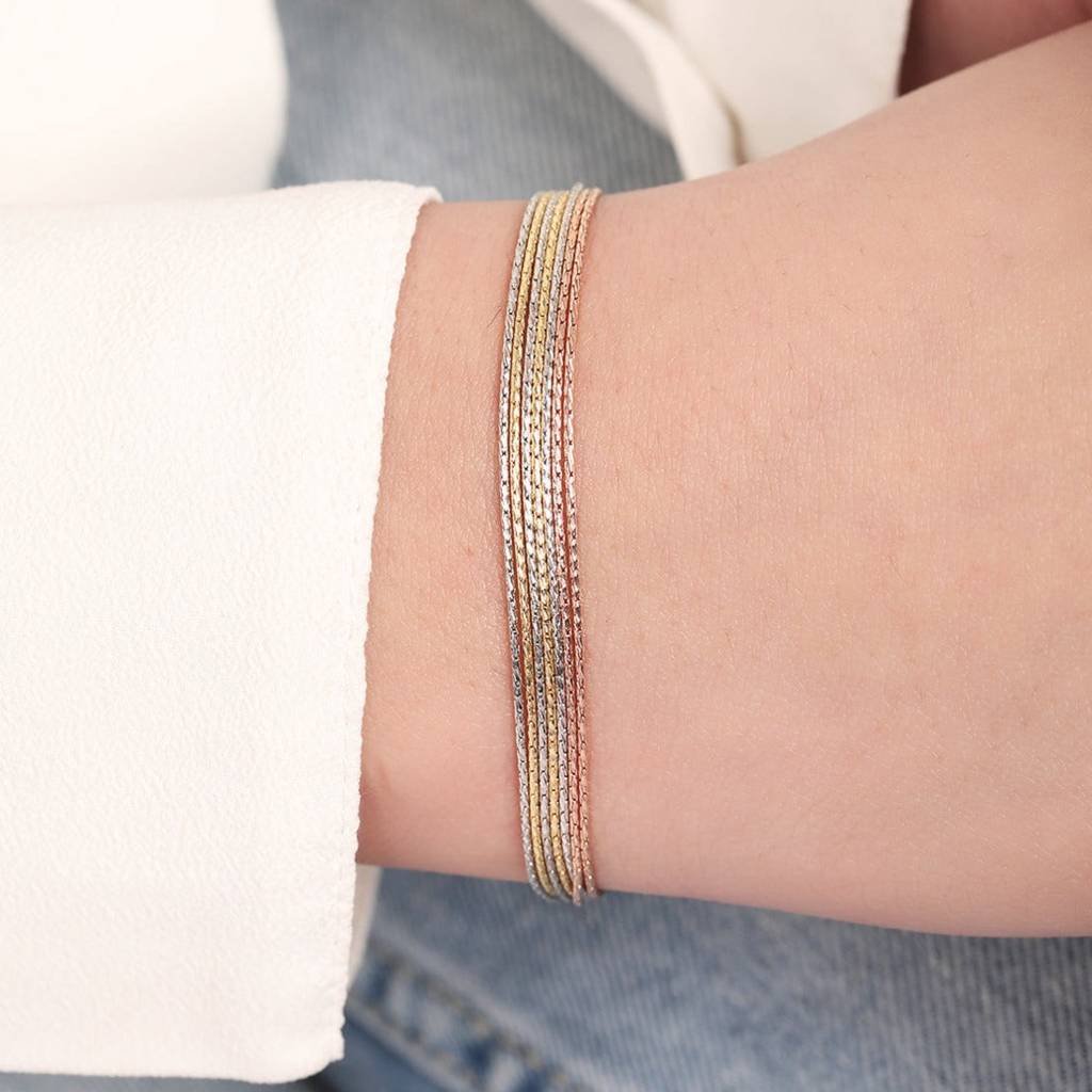 Sevenfold Radiance Triple Tone-Plated 7 Chain 925 Sterling Silver Bracelet : BR-80268-RGRG