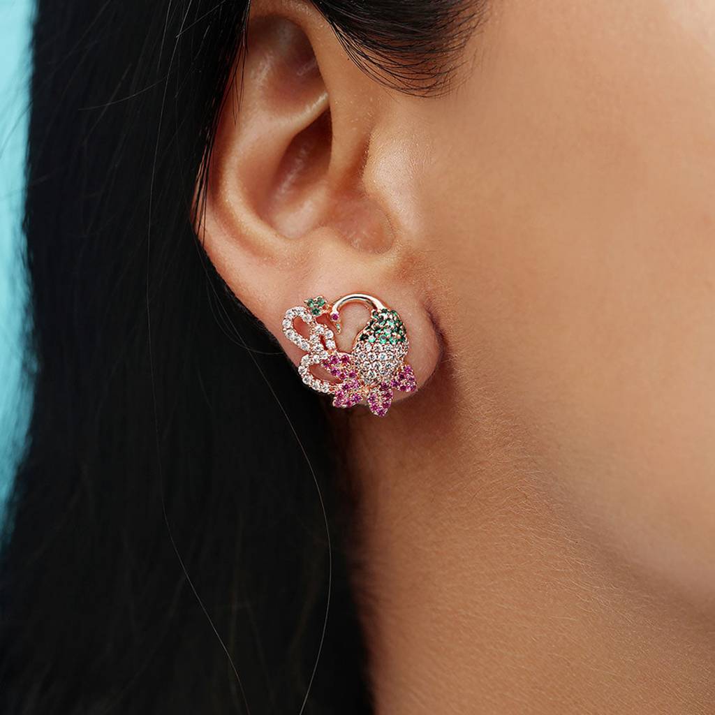Rosy Peacock Elegance Rose Gold-Plated 925 Sterling Silver Earrings : EAR-20526-RG