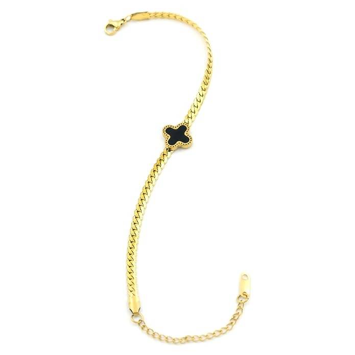 Gold Plated Anti Tarnish Black Clover Charm Bracelet For Women : HSPS60MB0953