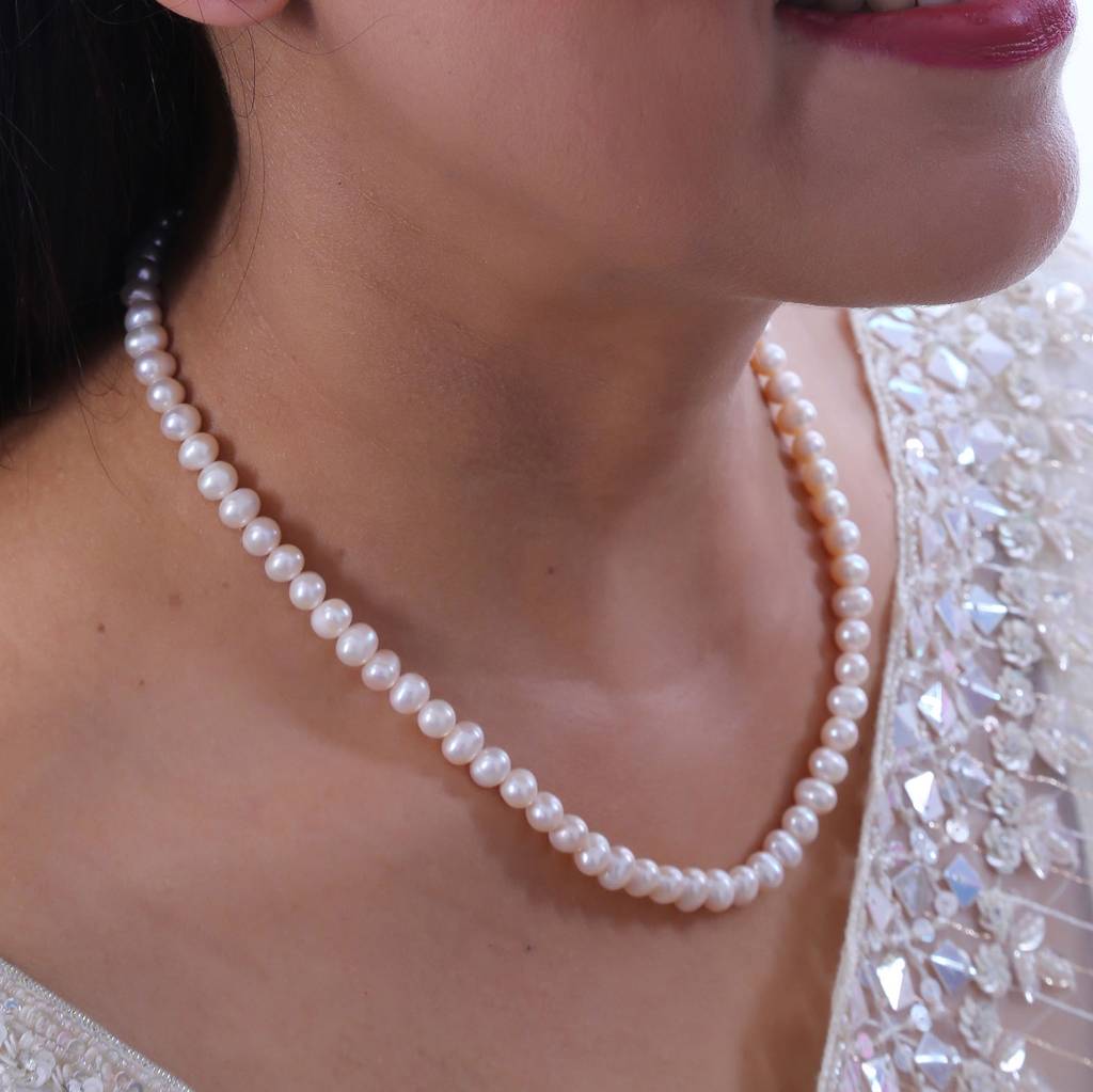 925 Silver Pearl Necklace Single Line : IS-NC-PC-1146
