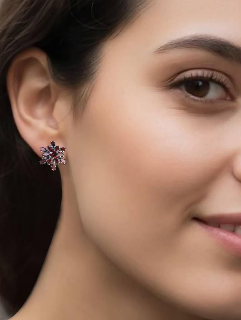 925 Sterling Silver Garnet Earrings For Women | Gemstone Earrings | Handmade Silver Jewelry | Elegant Daily Wear Gift : FU-0908