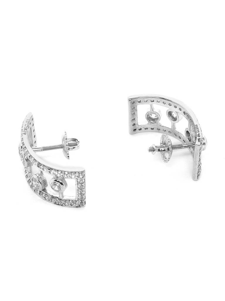 925 Sterling Silver Swiss Zirconia Hoop Stella Earring With Screw Back Gift For Women And Girls : CSWZHDE26