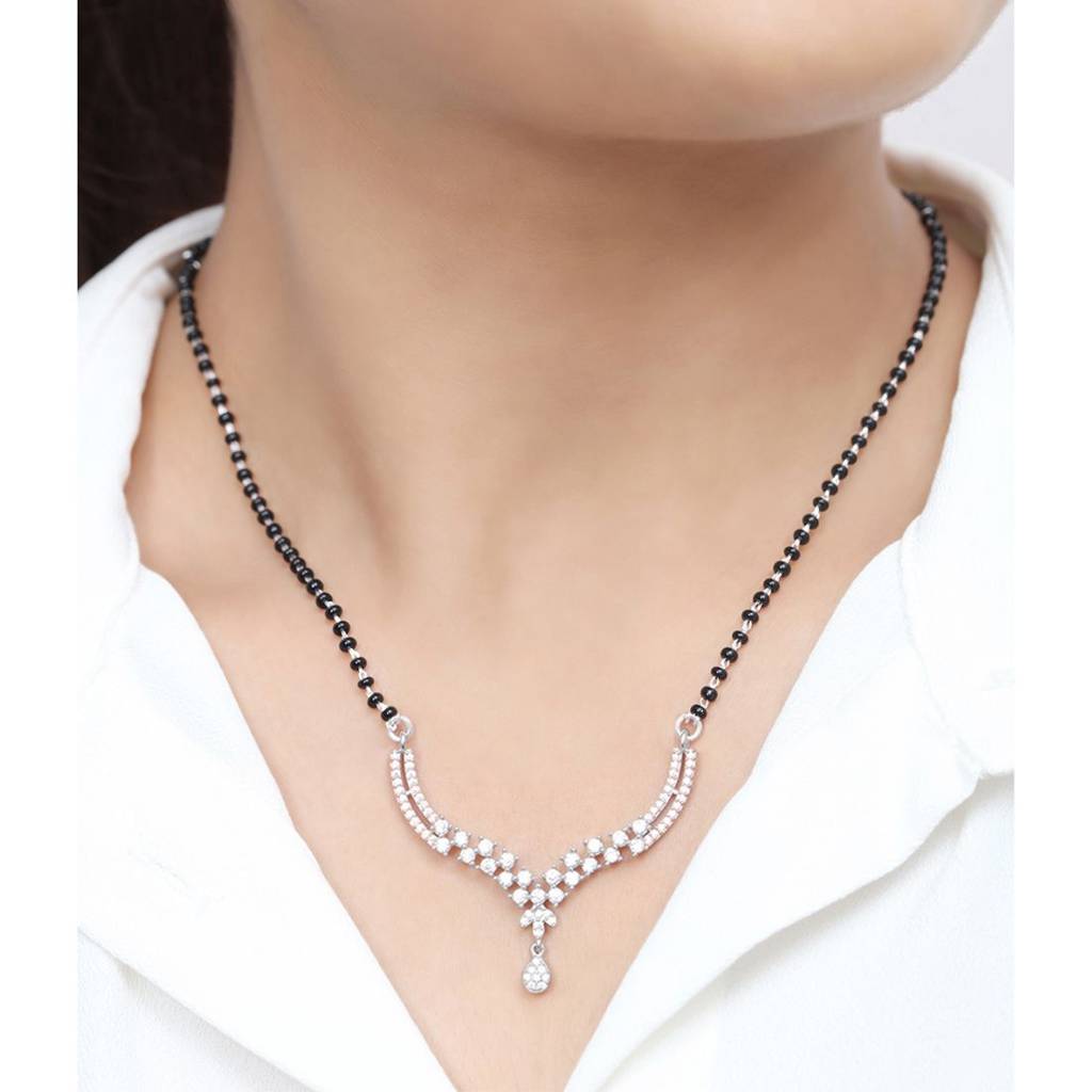 Elegant Dual Plated Cz 925 Sterling Silver Mangalsutra : MGS-10094-C-RRG