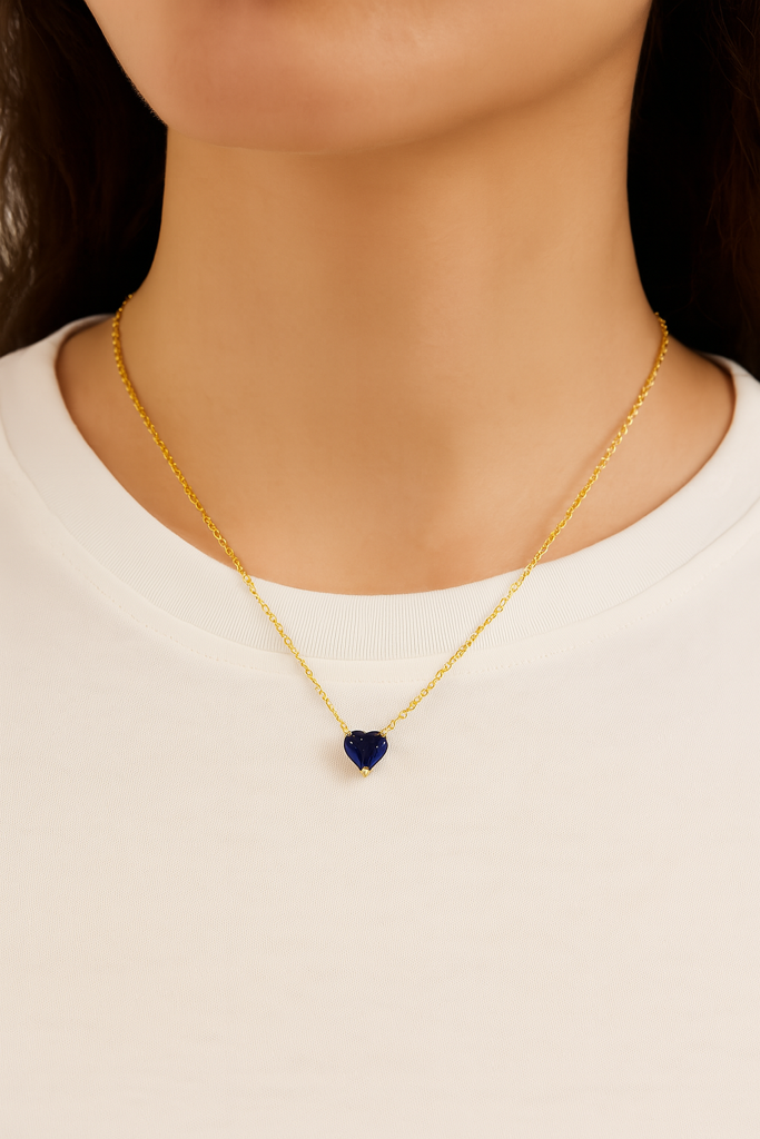 Birthstone Necklace For Women | Premium Heart Shaped Pendant Necklace | September Sapphire : CJLX225410109IR