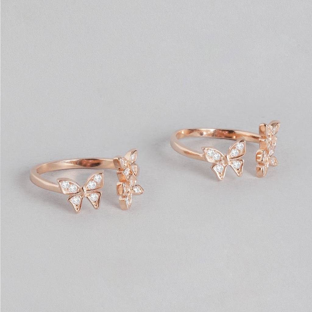 Butterfly Cz Rose Gold Plated 925 Sterling Silver Toe Ring : TOE-10047