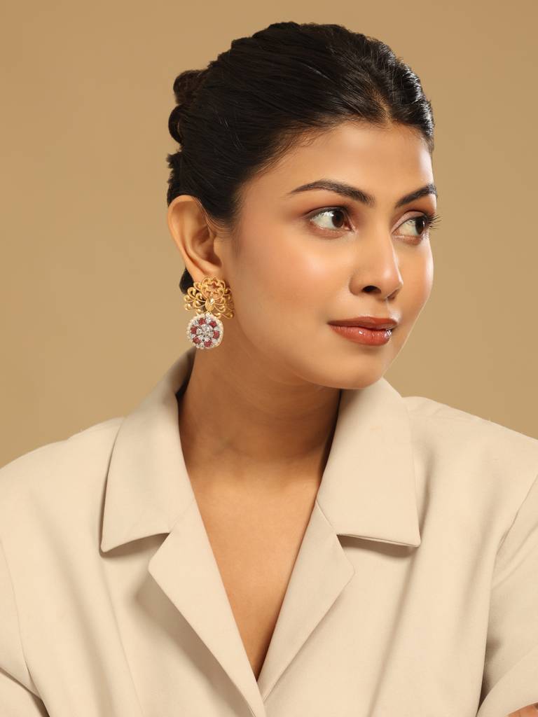Diamond Essence Gold Oxidised Anti Tarnish Earrings : YI24A0251E