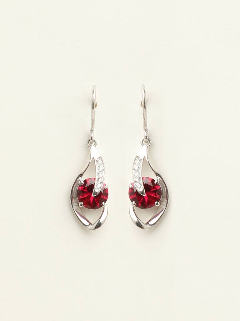 92.5 Sterling Silver Rhodium Plated Swiss Zirconia Blood Red Eye Dangler Earrings Gift For Women & Girls : CSCLRE3RD_RU