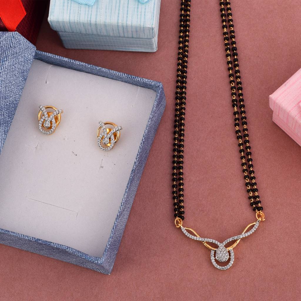 Golden Union Mangalsutra Set With Chain With Earrings : PJPENGPCZ46