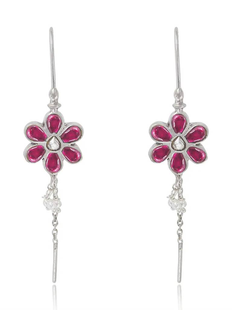 Silver Flower Sui Dhaga Earrings : U080SG007E0959