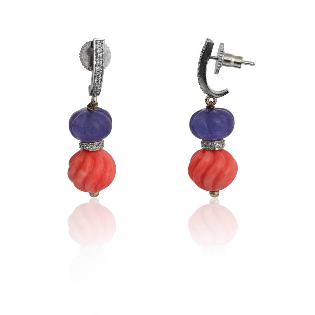 Light Blue And Coral Earrings : IE983A