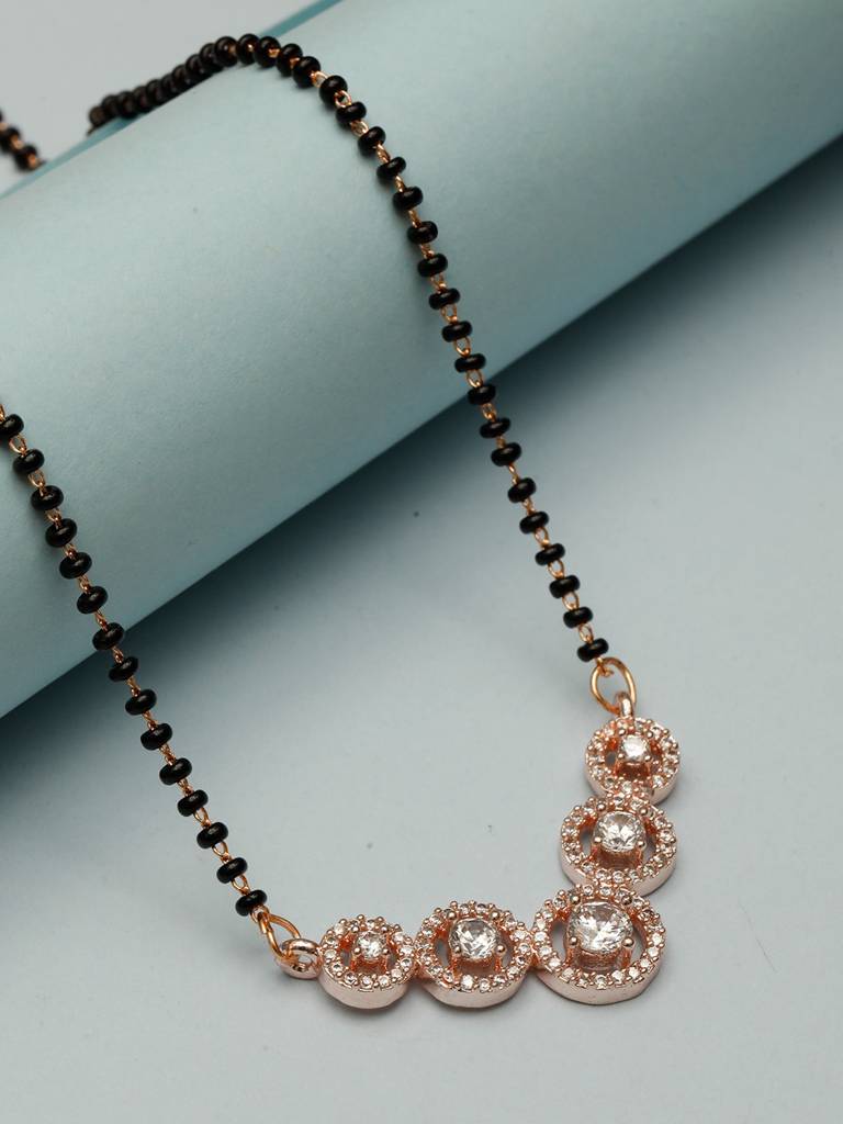 18Kt Rose Gold-Plated Ad With Cz-Stone Studded & Beaded Mangalsutra : VI25MSAD100001