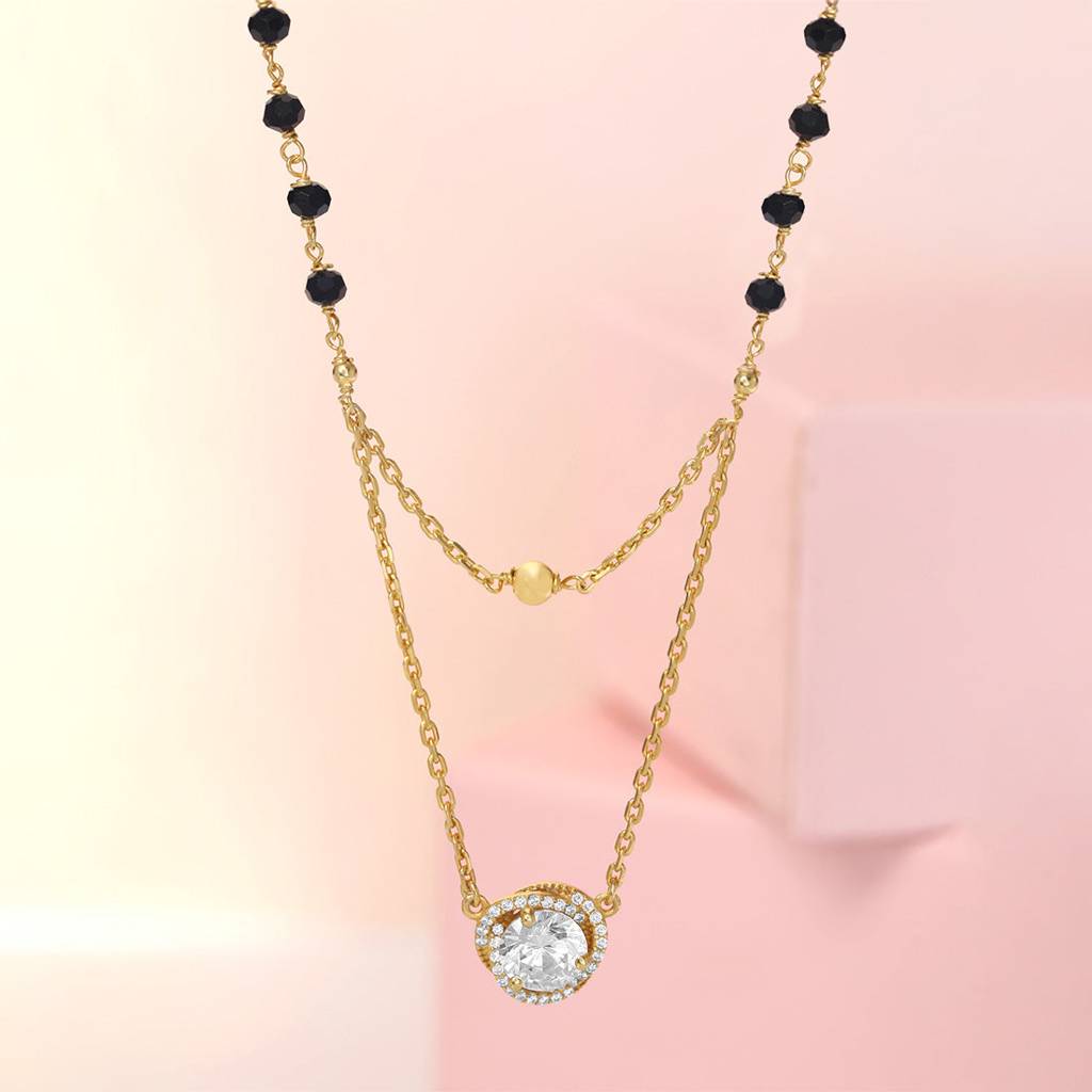 Solitaire Layered Gold Plated 925 Sterling Silver Mangalsutra : MGS-10086-G