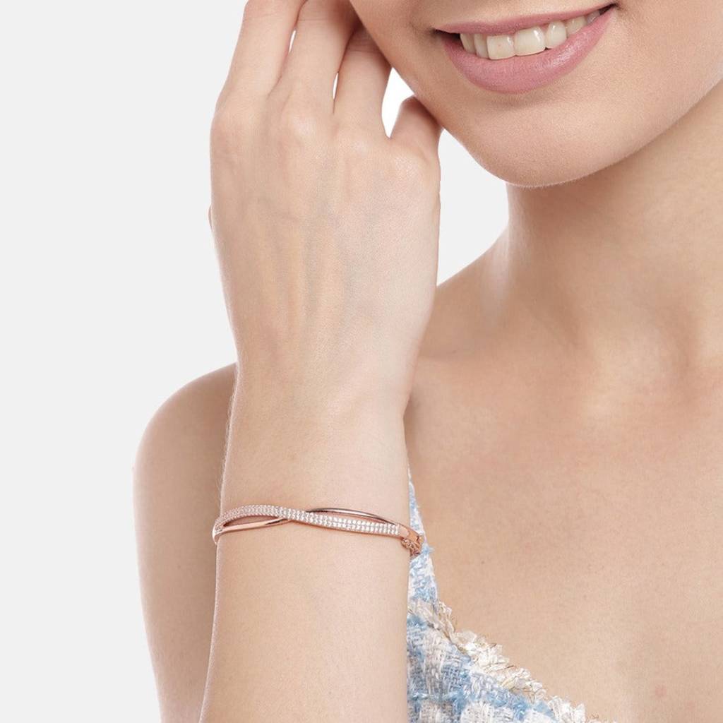 Radiant Rose Gold 925 Sterling Silver Bracelet With Cubic Zirconia : BR-80191