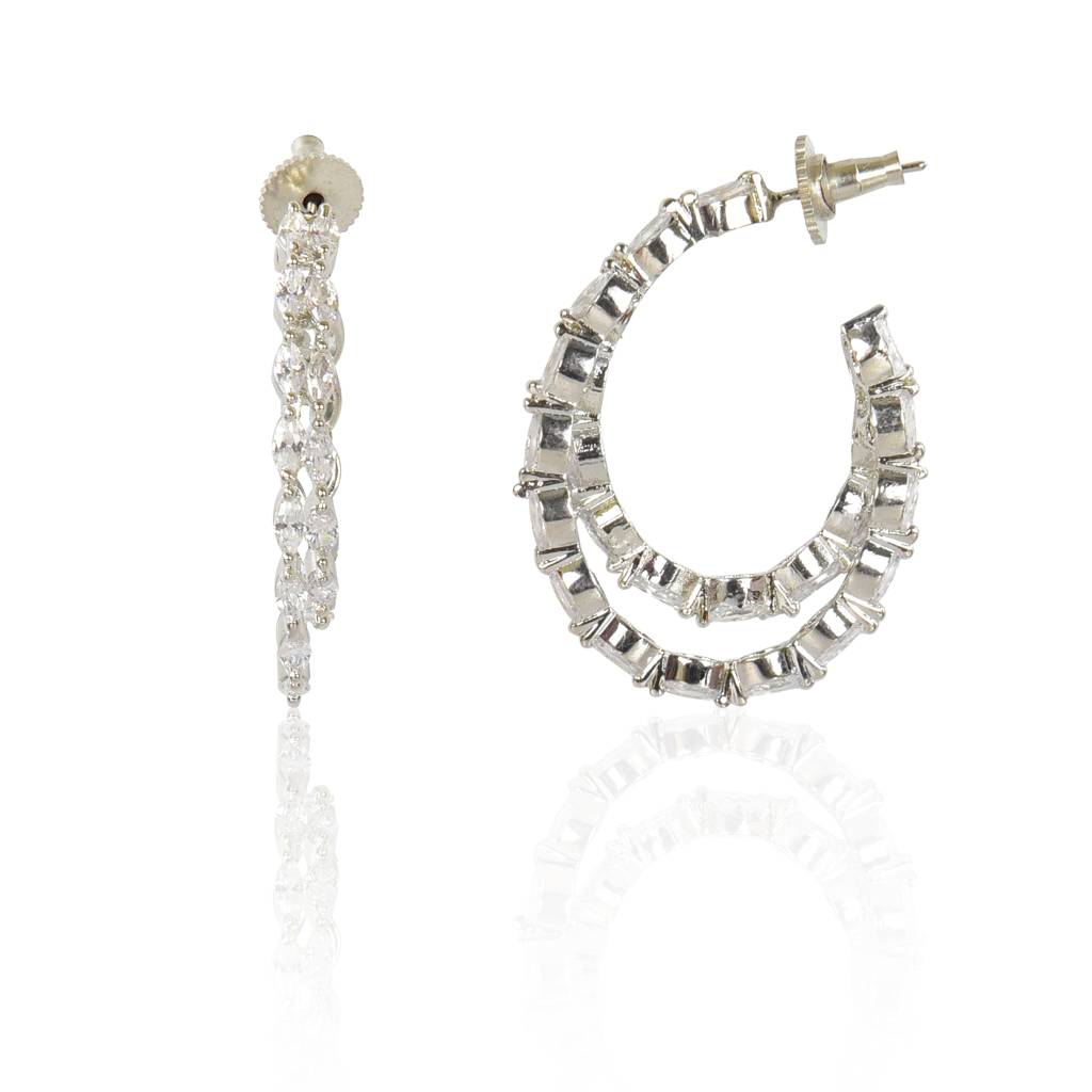 Double Hoop Zirconia Half Bali Earrings : IE909