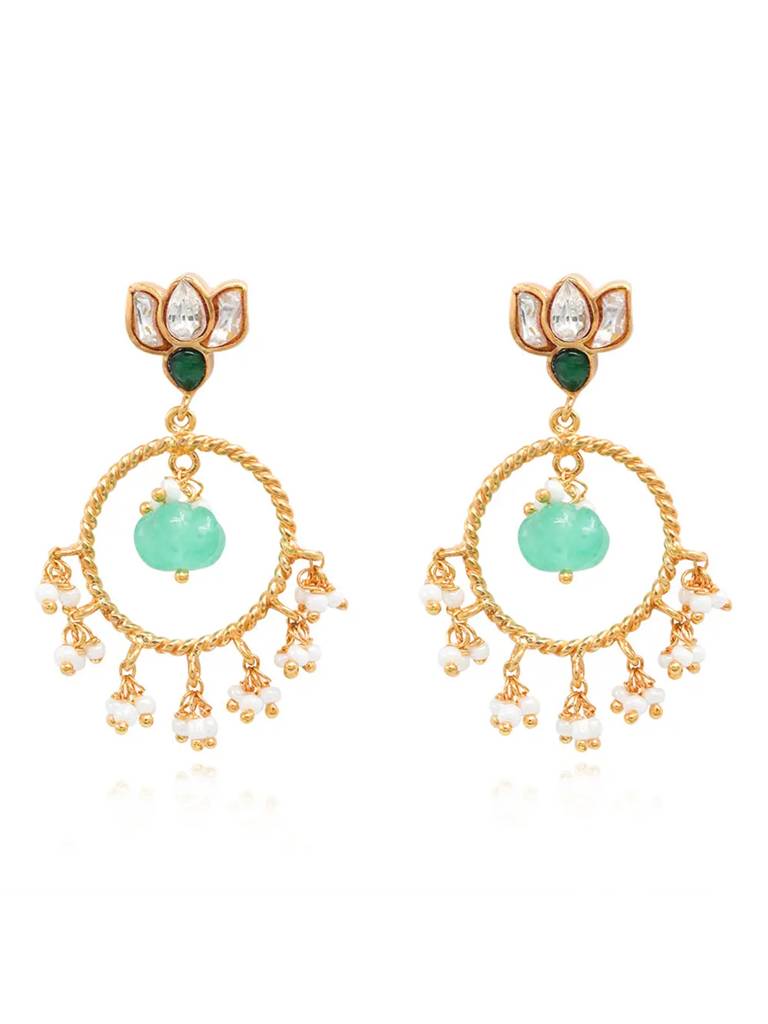 Silver 92.5 Lotus Earring With Green Bead : U080SG0011E1170