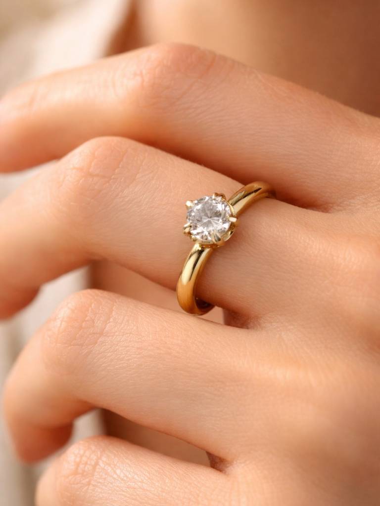 Big Stone Solitaire Ring – 18K Gold Cz Statement Ring : ATR815BSSR