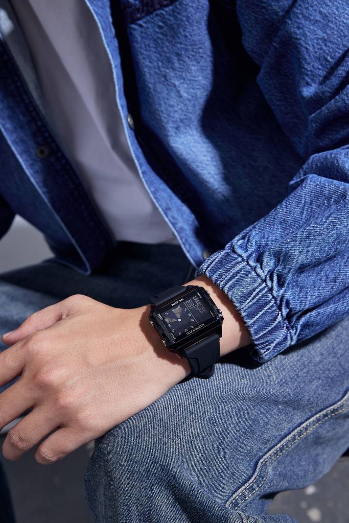 Analog-Digital Quartz Watch For Men With Square Dial, Day-Date Display, Silicone Strap And Water Resistance : LFM10015-01