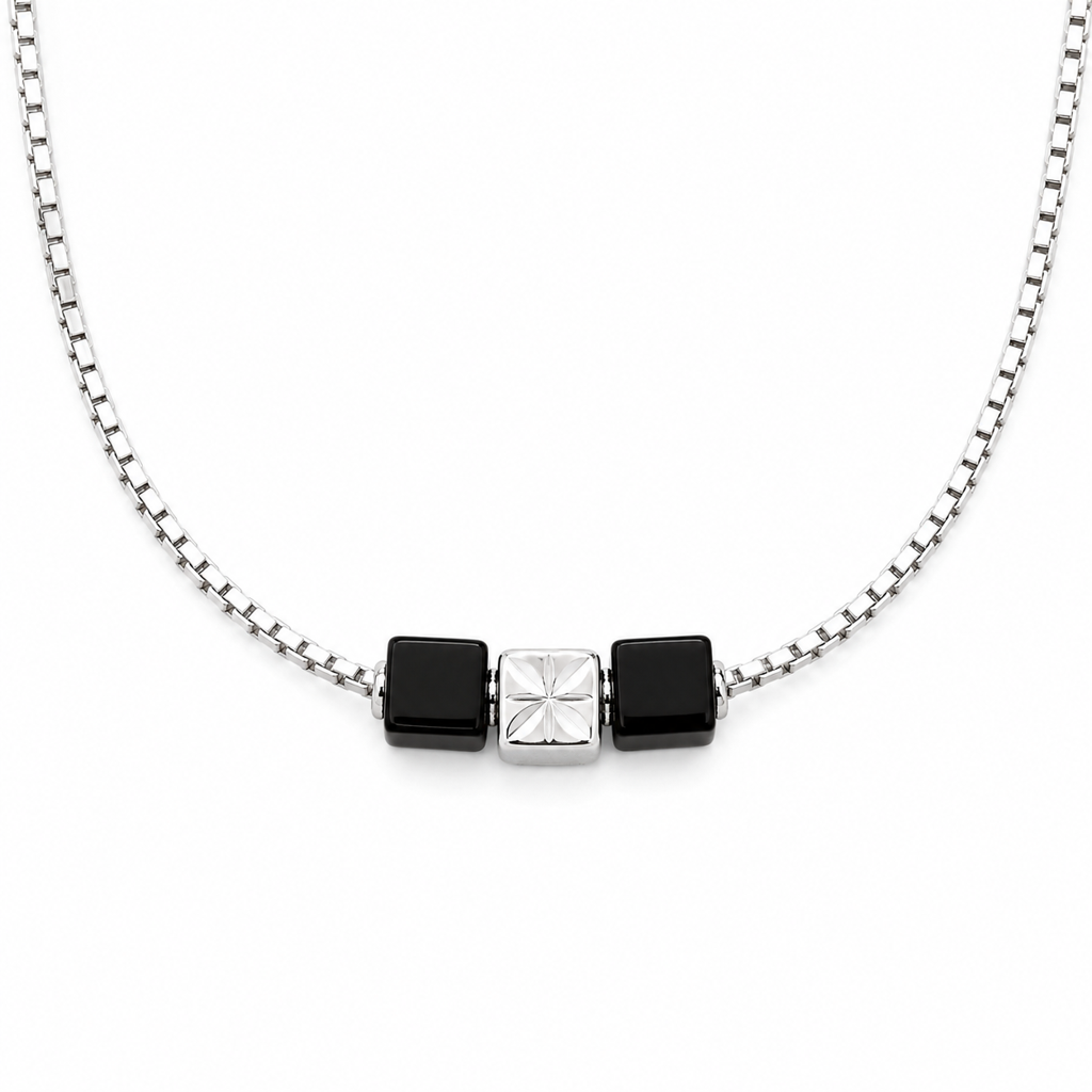 Silver Black Accent Anklet : AN03352