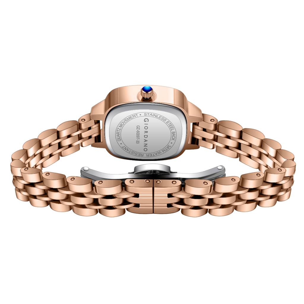 Giordano Elegant Square Rose Gold Watch For Women Â Crystal & Roman Hour Markers, Day-Date Display, Stainless  : GZ-60097-33