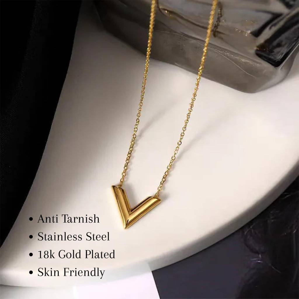V Initial Pendant Necklace : NC_SS_Vlettr_Gld