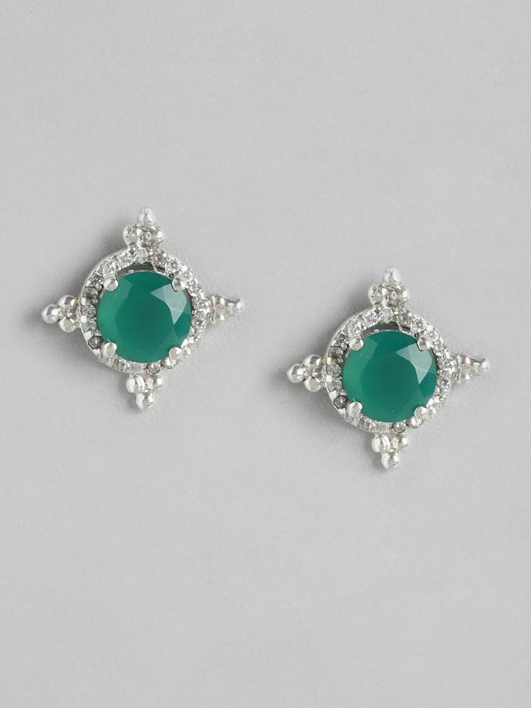 92.5 Silver Green Kundan Chakra Stud Earrings : 92.5 Silver Green Kundan Chakra Stud Earrings : U100SG004MY057