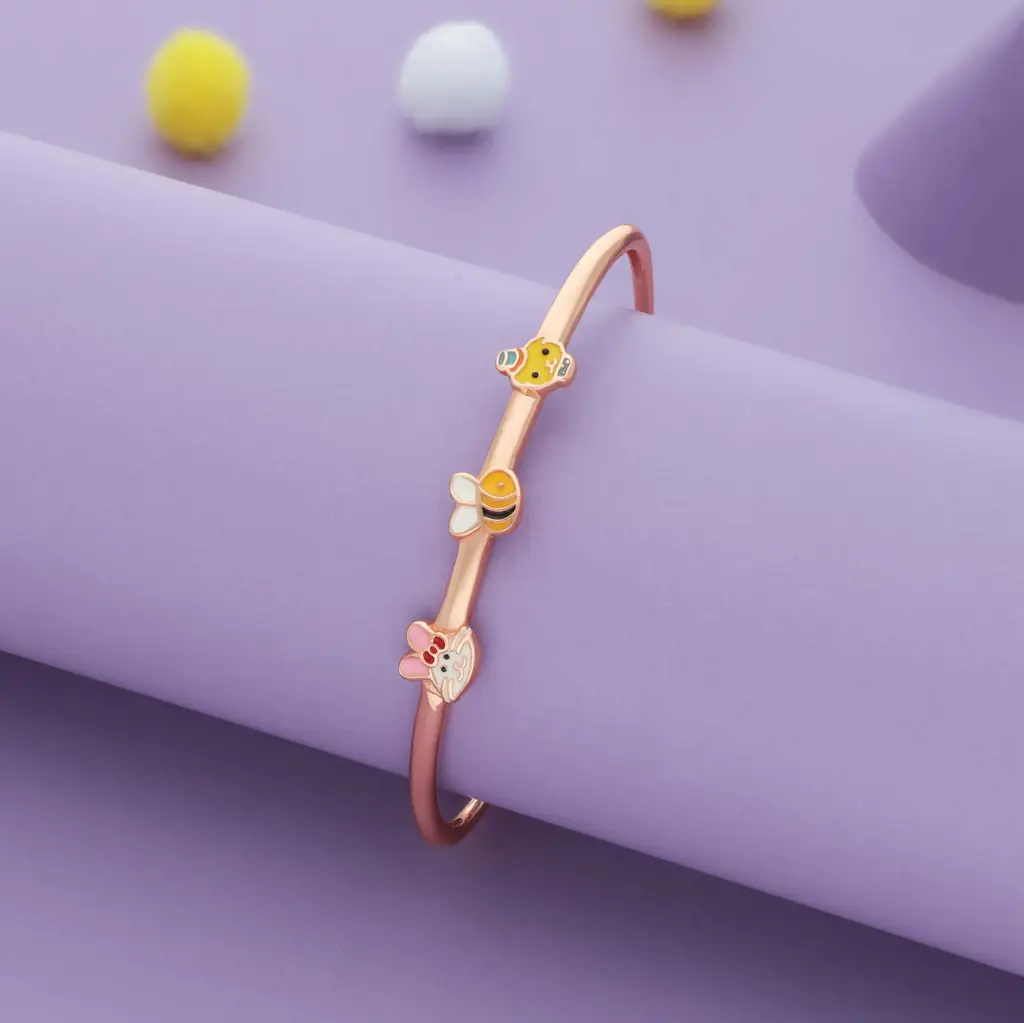 Iyal Honey Meow Duo 18K Rose Gold Polish Silver Kids Bangles (0-5 Yrs) : KB-CC-RG-U-184-P