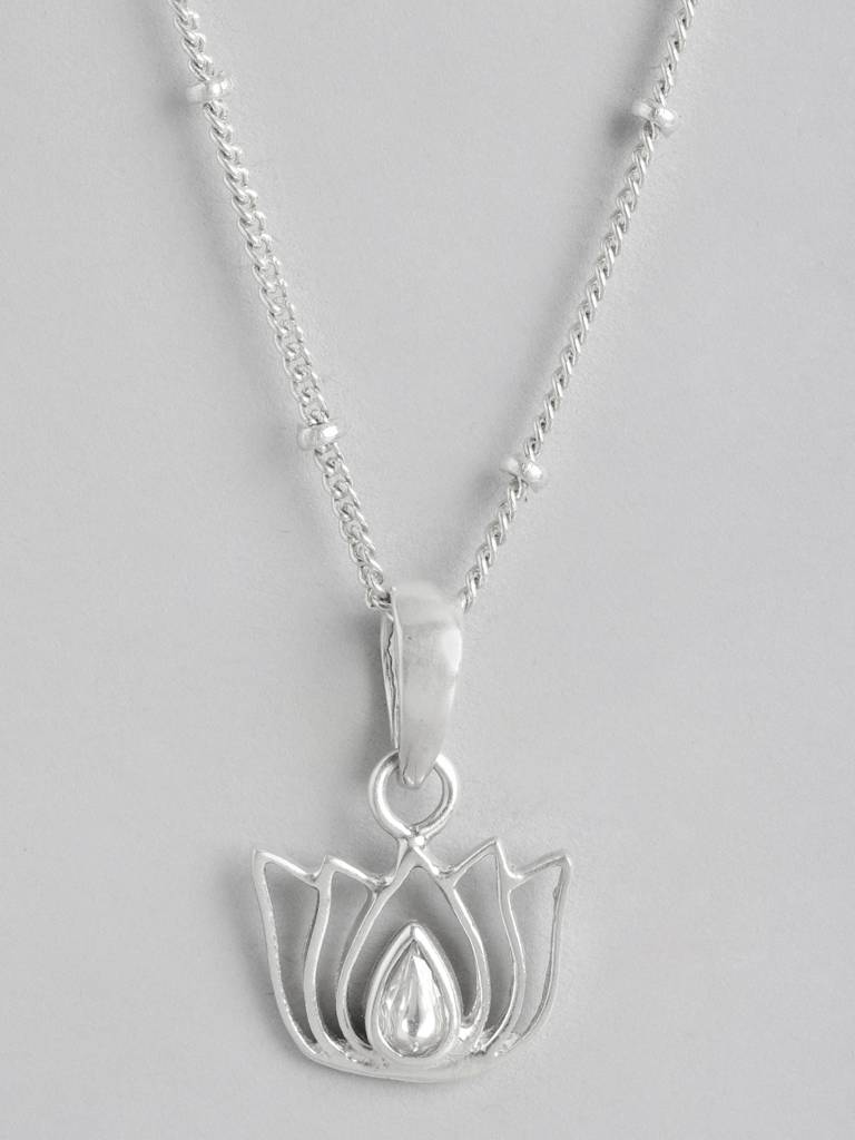 92.5 Silver White Kundan Sacred Lotus Necklace : U100SG005MY015