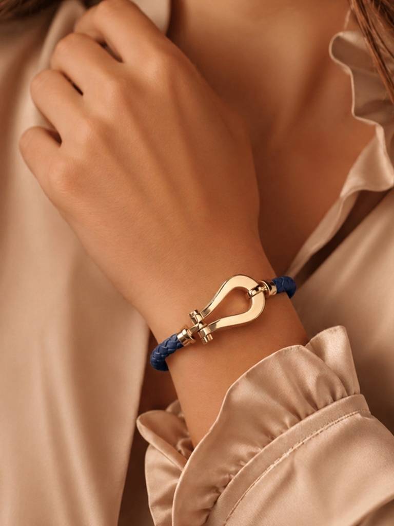 Unisex Braided Leather Gold Magnetic Bracelet : ATB1089NKL