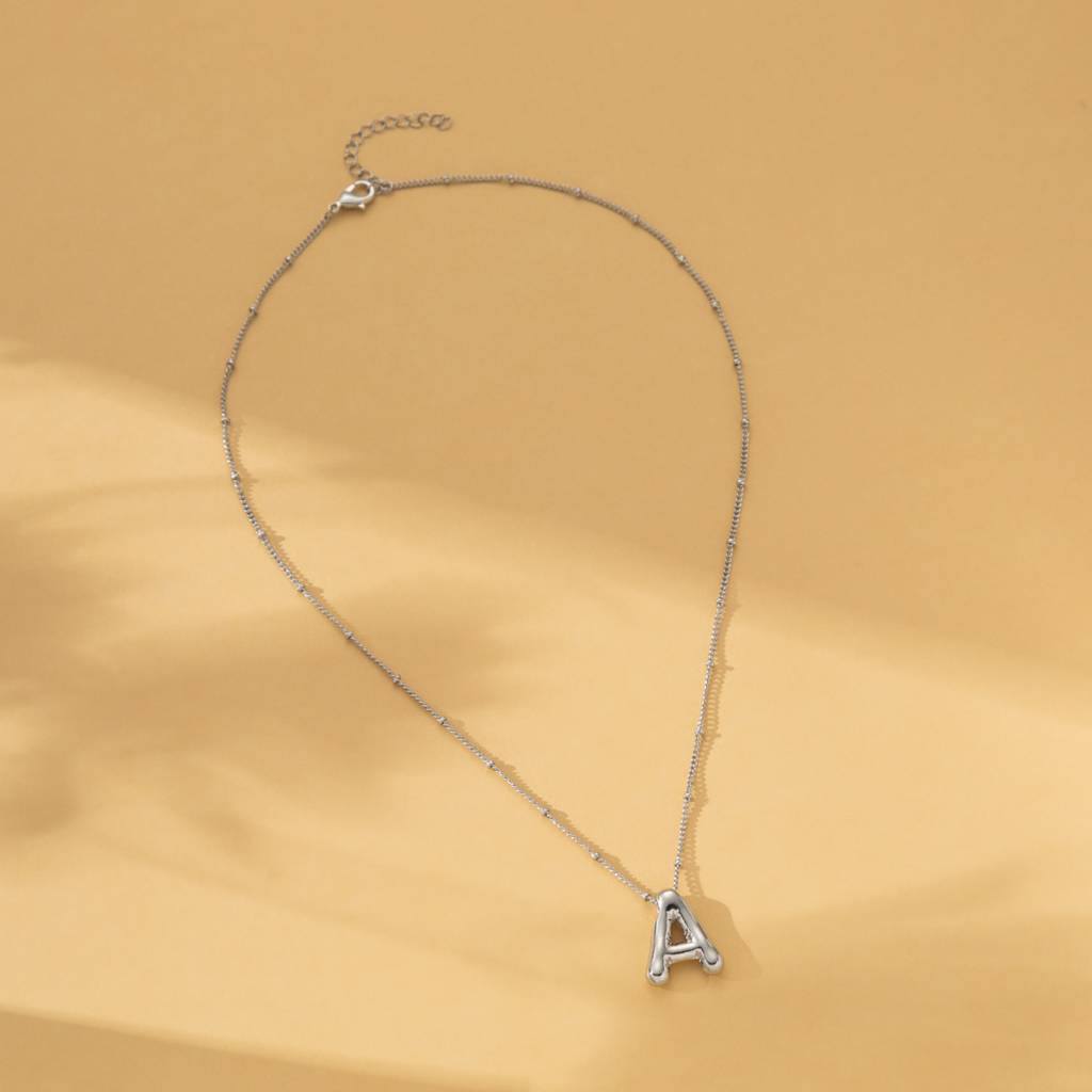 18K Silver Plated Waterproof Antitarnish Balloon Design Initial Letter Pendant Necklace : AMG0624PN3178SA